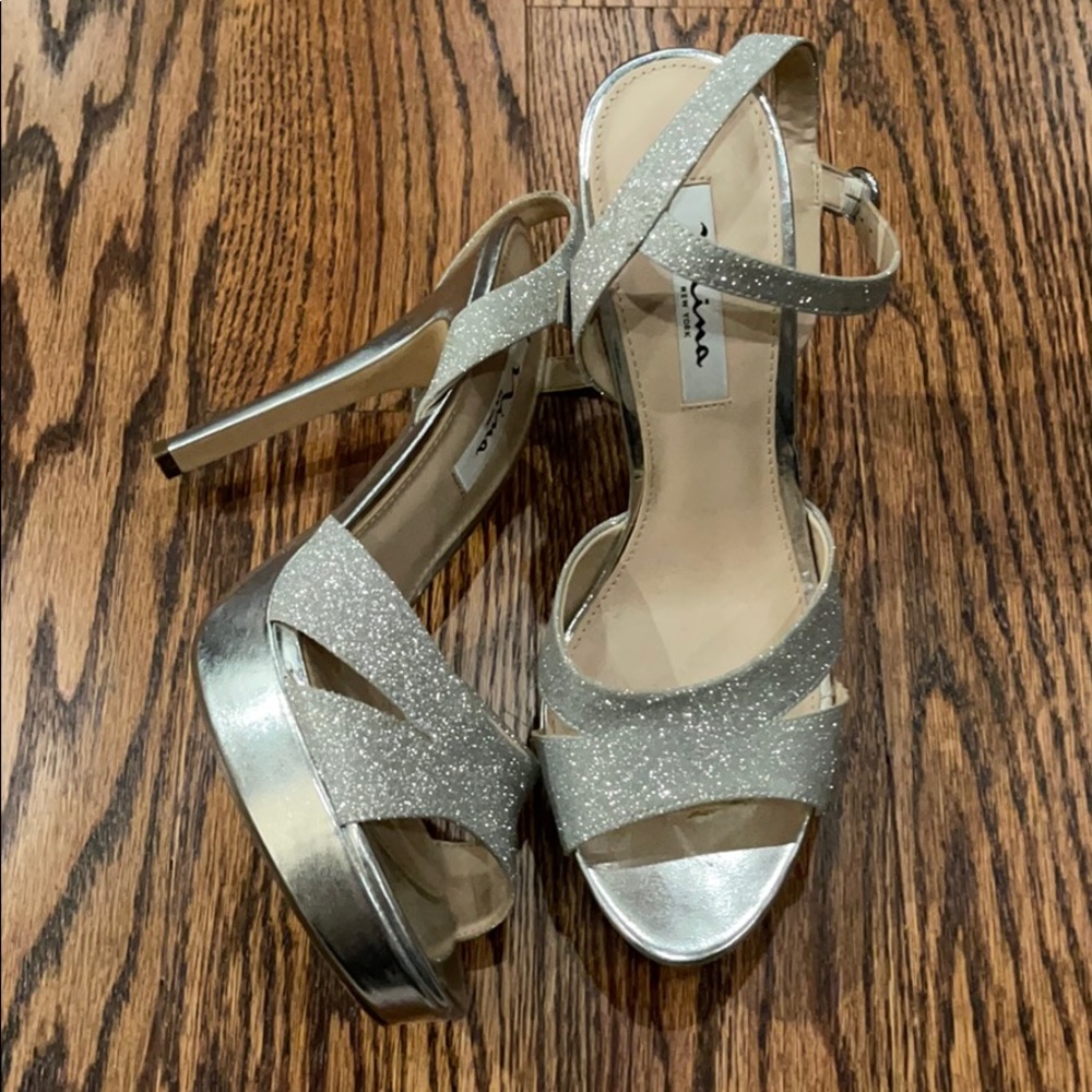 Nina silver glitter platform heels